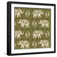 Woodcut Elephant Patterns-Daphne Brissonnet-Framed Art Print