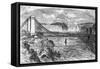 Woodcut Illustration of Charles Blondin Crossing Niagara River on Tightrope-null-Framed Stretched Canvas