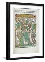 Woodcut Illustration of Marriage Ceremony from Medieval Book-null-Framed Giclee Print