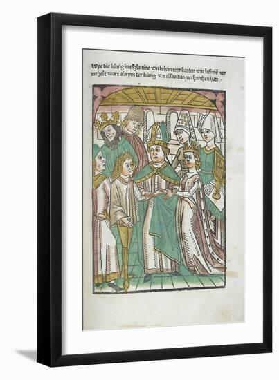 Woodcut Illustration of Marriage Ceremony from Medieval Book-null-Framed Giclee Print