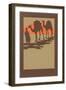 Woodcut of Camels and Nomad-null-Framed Giclee Print