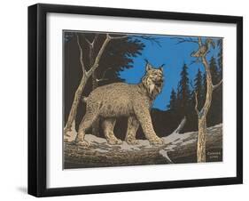 Woodcut of Canada Lynx-null-Framed Art Print