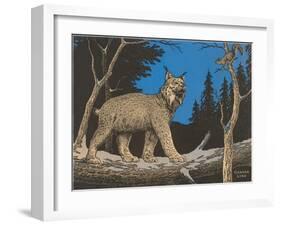 Woodcut of Canada Lynx-null-Framed Art Print