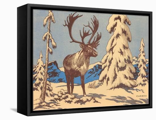 Woodcut of Caribou-null-Framed Stretched Canvas