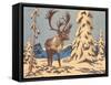 Woodcut of Caribou-null-Framed Stretched Canvas