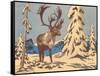 Woodcut of Caribou-null-Framed Stretched Canvas