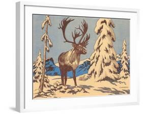 Woodcut of Caribou-null-Framed Art Print