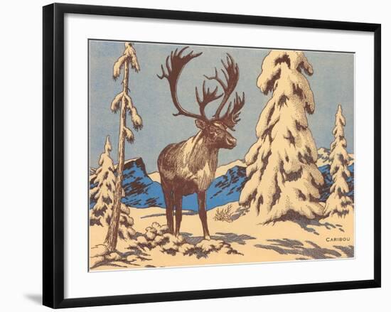 Woodcut of Caribou-null-Framed Art Print