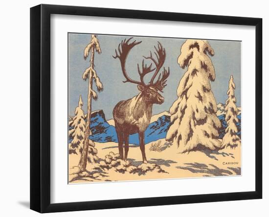 Woodcut of Caribou-null-Framed Art Print