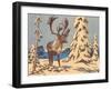 Woodcut of Caribou-null-Framed Art Print