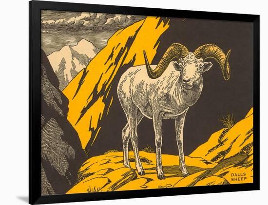 Woodcut of Dalls Sheep-null-Framed Art Print