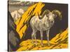 Woodcut of Dalls Sheep-null-Stretched Canvas