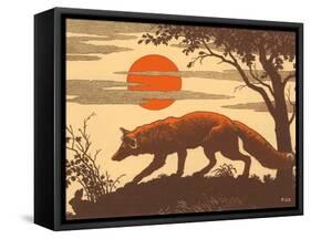 Woodcut of Fox-null-Framed Stretched Canvas