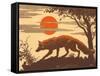 Woodcut of Fox-null-Framed Stretched Canvas