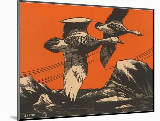 Woodcut of Geese-null-Mounted Art Print