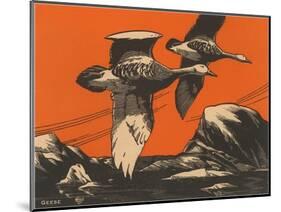 Woodcut of Geese-null-Mounted Art Print