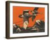 Woodcut of Geese-null-Framed Art Print