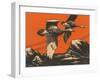 Woodcut of Geese-null-Framed Art Print