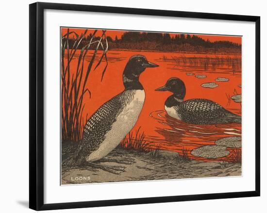 Woodcut of Loons-null-Framed Art Print