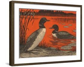 Woodcut of Loons-null-Framed Art Print