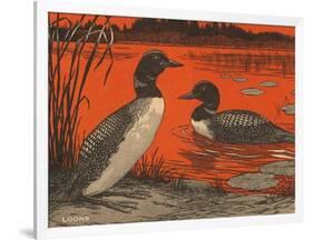 Woodcut of Loons-null-Framed Art Print