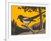 Woodcut of Magpie-null-Framed Art Print