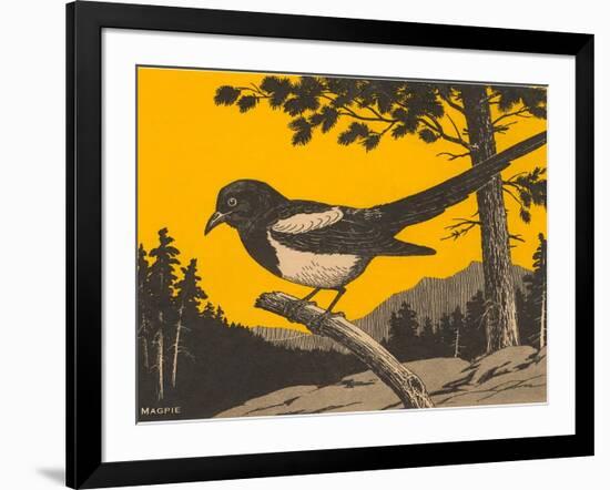 Woodcut of Magpie-null-Framed Art Print