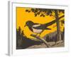 Woodcut of Magpie-null-Framed Art Print