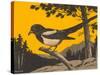 Woodcut of Magpie-null-Stretched Canvas