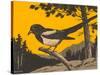 Woodcut of Magpie-null-Stretched Canvas