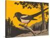 Woodcut of Magpie-null-Stretched Canvas