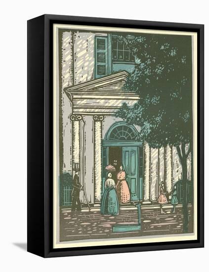 Woodcut of Meeting Hall-null-Framed Stretched Canvas