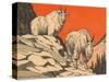 Woodcut of Mountain Goats-null-Stretched Canvas