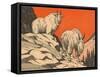 Woodcut of Mountain Goats-null-Framed Stretched Canvas