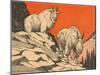 Woodcut of Mountain Goats-null-Mounted Art Print
