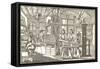 Woodcut of Old Print Shop-null-Framed Stretched Canvas