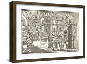 Woodcut of Old Print Shop-null-Framed Art Print