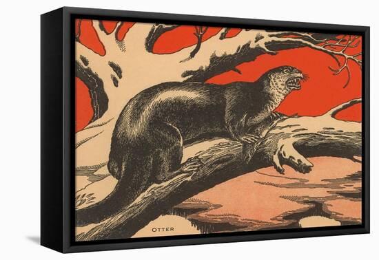 Woodcut of Otter-null-Framed Stretched Canvas