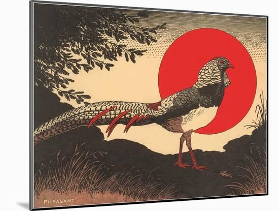 Woodcut of Pheasant-null-Mounted Art Print