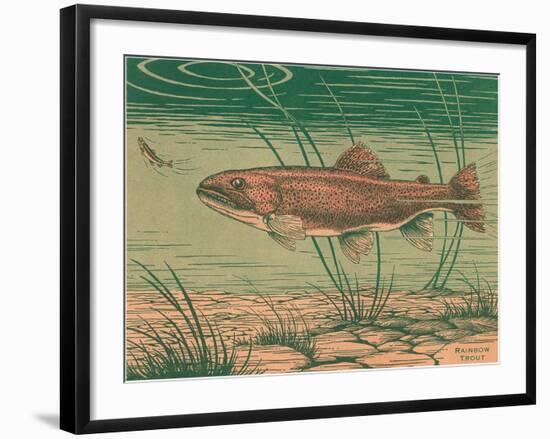 Woodcut of Rainbow Trout-null-Framed Art Print