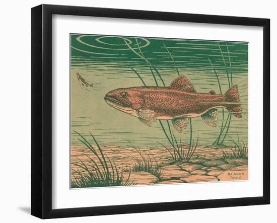 Woodcut of Rainbow Trout-null-Framed Art Print