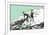 Woodcut of Surfers-null-Framed Art Print