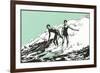 Woodcut of Surfers-null-Framed Art Print