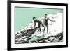 Woodcut of Surfers-null-Framed Art Print