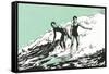 Woodcut of Surfers-null-Framed Stretched Canvas