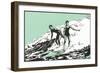 Woodcut of Surfers-null-Framed Art Print