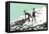 Woodcut of Surfers-null-Framed Stretched Canvas