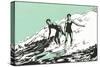 Woodcut of Surfers-null-Stretched Canvas