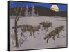 Woodcut of Timber Wolves-null-Framed Stretched Canvas