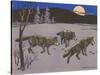 Woodcut of Timber Wolves-null-Stretched Canvas